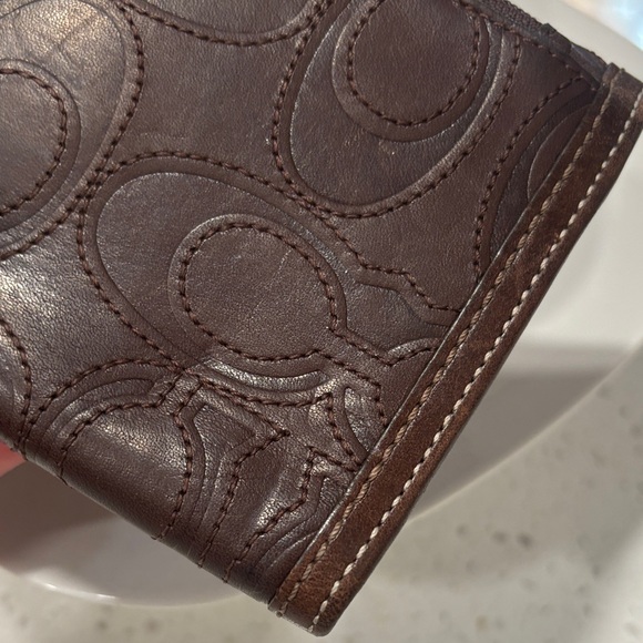 Coach Dark Brown Embossed Signature Leather Wallet with Gold Snap - Picture 3 of 13